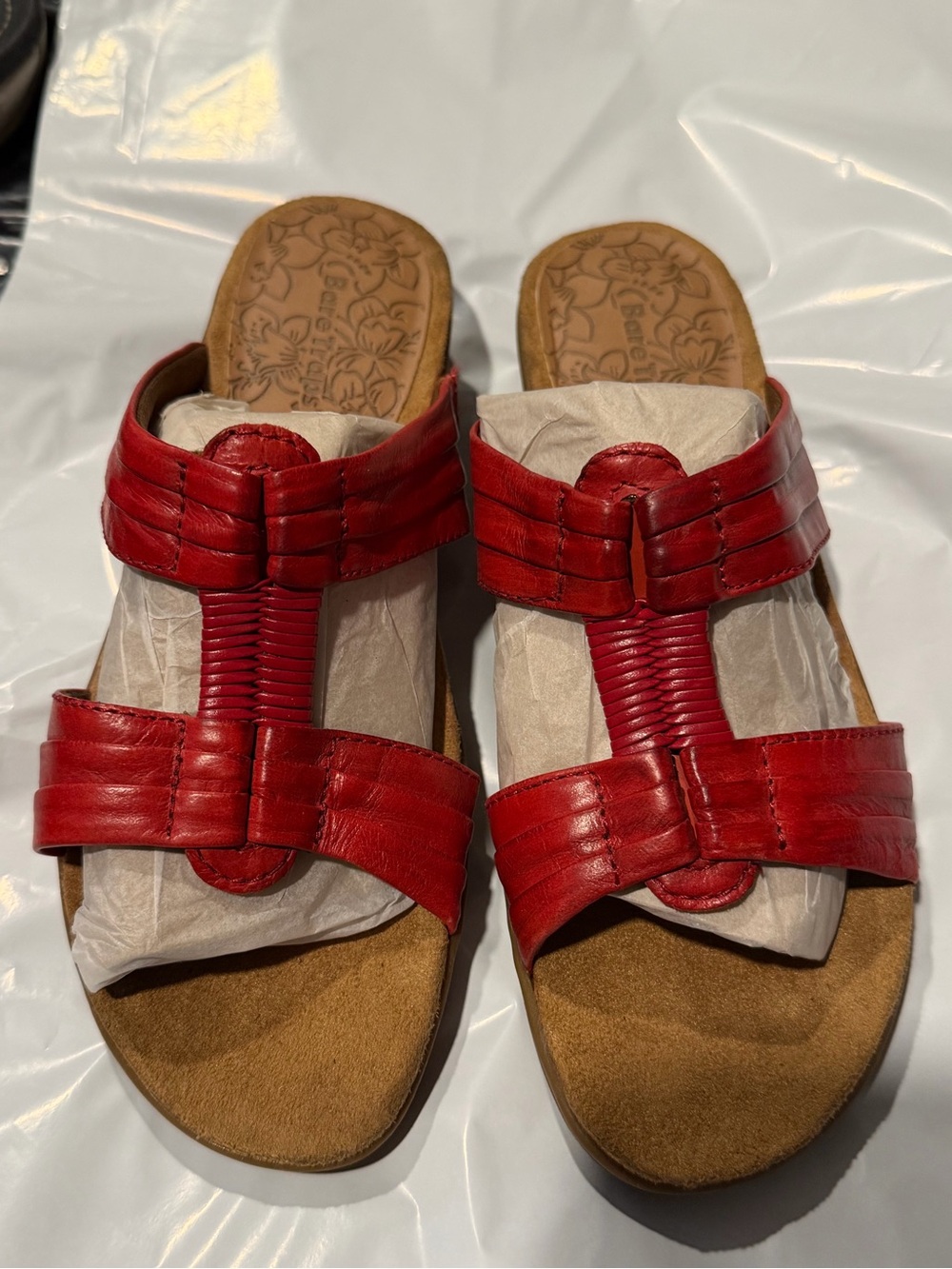 BareTraps Women's Red Leather Slide Sandals - Casual Comfort